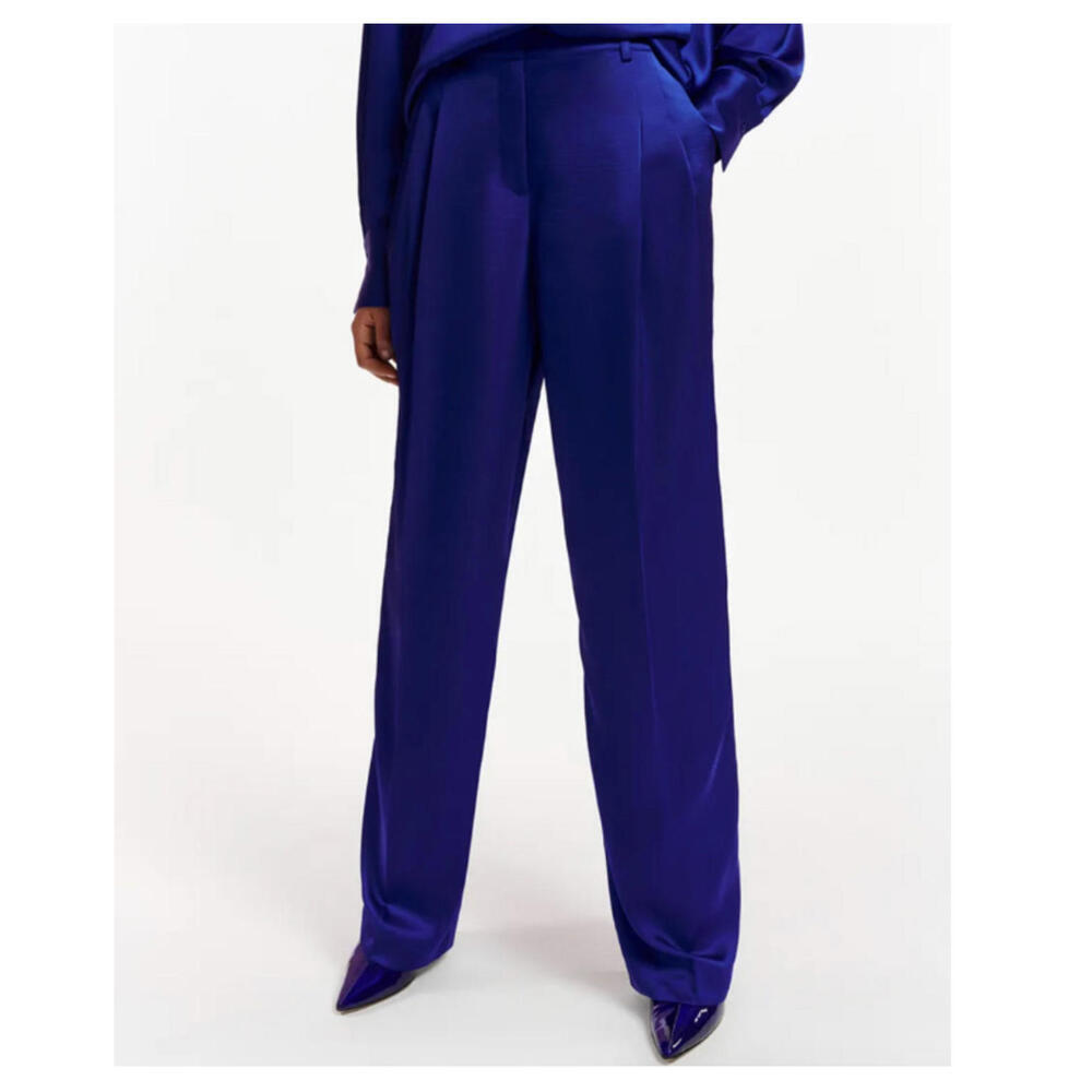 ESSENTIEL ANTWERP bright blue satin wide leg high rise pants sz 38/6
